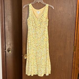LOFT Yellow Floral Midi Dress